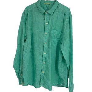 Tommy Bahama Shirt Mens XL Green Linen Long Sleeve Button Front Casual